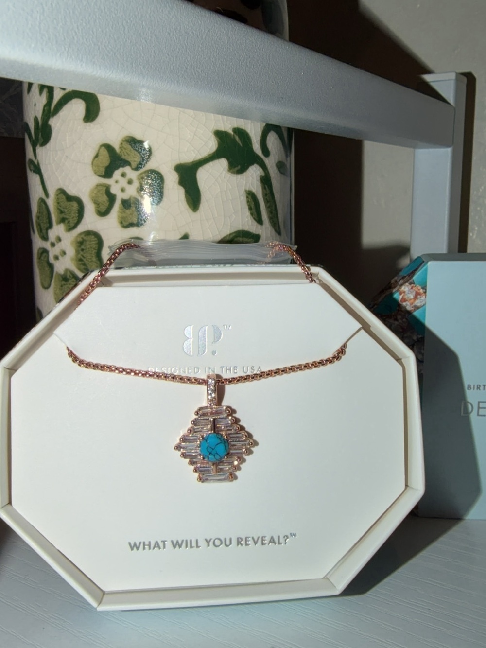 Rose Gold Turquoise Geometric Pendant Necklace - Women Jewelry Necklaces